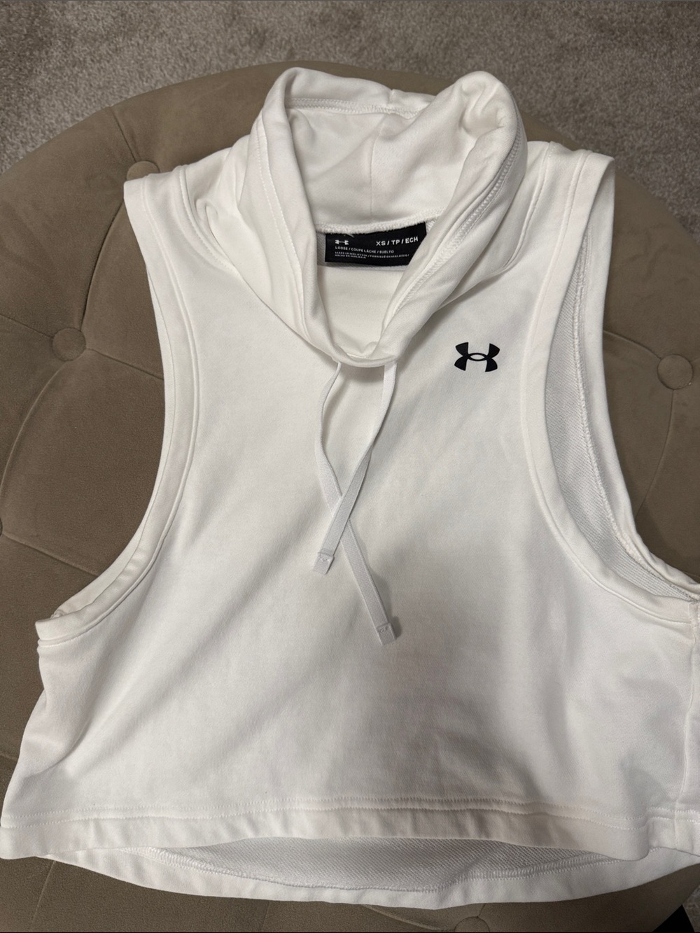 Under Armour White Sleeveless Crop Tank with Cowl Neck